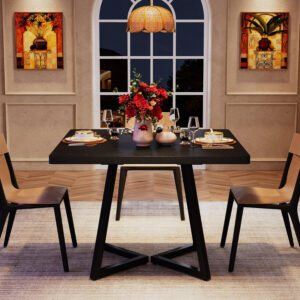 Tribesigns Square Dining Table for 2, 31.5" Industrial Dinner Table with Metal Base, Kitchen Table for Dining Room, Small Space, Apartment, Rustic Brown & Black