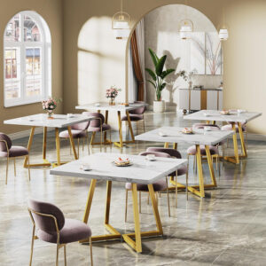 Tribesigns Square Dining Table for 2, 31.5" Industrial Dinner Table with Metal Base, Kitchen Table for Dining Room, Small Space, Apartment, Rustic Brown & Black