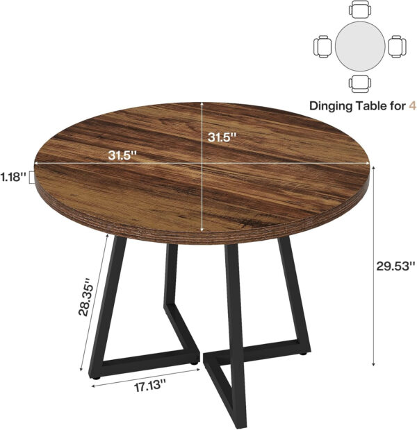 Tribesigns Square Dining Table for 2, 31.5" Industrial Dinner Table with Metal Base, Kitchen Table for Dining Room, Small Space, Apartment, Rustic Brown & Black