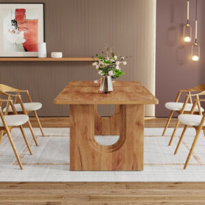 Tribesigns Modern Dining Table for 6 to 8 People, 71" Large Kitchen Dining Table with Wood Pedestal Base, Rectangular Long Dinner Table for Kitchen, Dining Room, Living Room, Rustic Brown