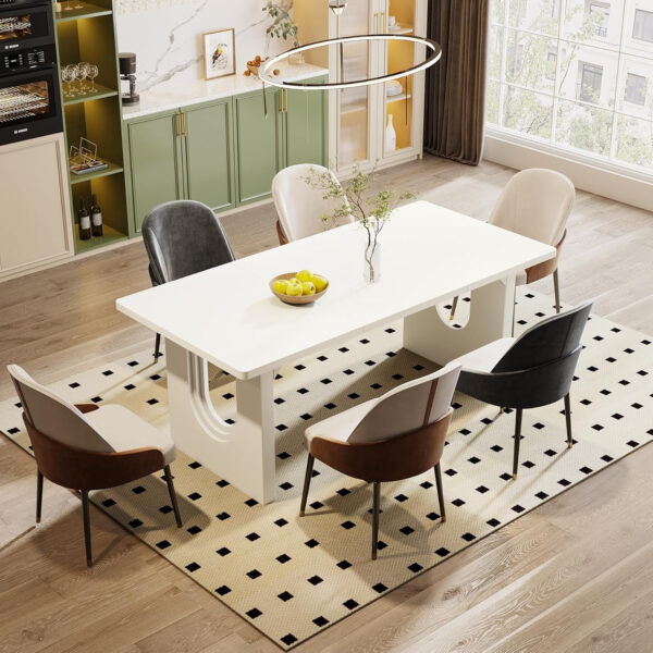 Tribesigns Modern Dining Table for 6 to 8 People, 71" Large Kitchen Dining Table with Wood Pedestal Base, Rectangular Long Dinner Table for Kitchen, Dining Room, Living Room, Rustic Brown