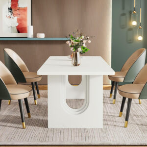Tribesigns Modern Dining Table for 6 to 8 People, 71" Large Kitchen Dining Table with Wood Pedestal Base, Rectangular Long Dinner Table for Kitchen, Dining Room, Living Room, Rustic Brown