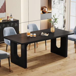 Tribesigns Modern Dining Table for 6 to 8 People, 71" Large Kitchen Dining Table with Wood Pedestal Base, Rectangular Long Dinner Table for Kitchen, Dining Room, Living Room, Rustic Brown