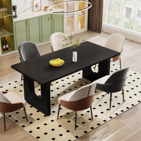 Tribesigns Modern Dining Table for 6 to 8 People, 71" Large Kitchen Dining Table with Wood Pedestal Base, Rectangular Long Dinner Table for Kitchen, Dining Room, Living Room, Rustic Brown