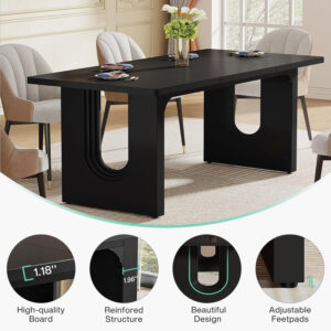 Tribesigns Modern Dining Table for 6 to 8 People, 71" Large Kitchen Dining Table with Wood Pedestal Base, Rectangular Long Dinner Table for Kitchen, Dining Room, Living Room, Rustic Brown