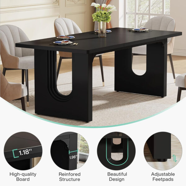 Tribesigns Modern Dining Table for 6 to 8 People, 71" Large Kitchen Dining Table with Wood Pedestal Base, Rectangular Long Dinner Table for Kitchen, Dining Room, Living Room, Rustic Brown
