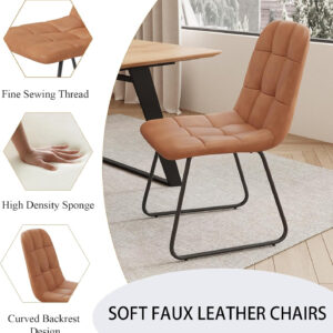 ZckyCine 67" Modern Rectangular Wooden Dining Table Set with 6 Brown Leather Chairs - Expandable, Space-Saving, Multifunctional