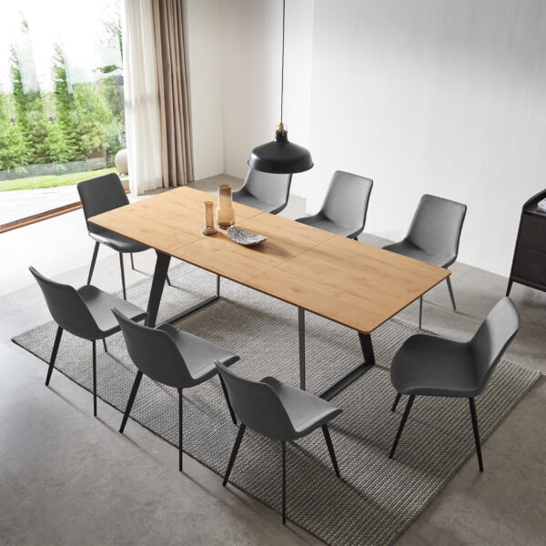 ZckyCine 67" Modern Rectangular Wooden Dining Table Set with 6 Brown Leather Chairs - Expandable, Space-Saving, Multifunctional