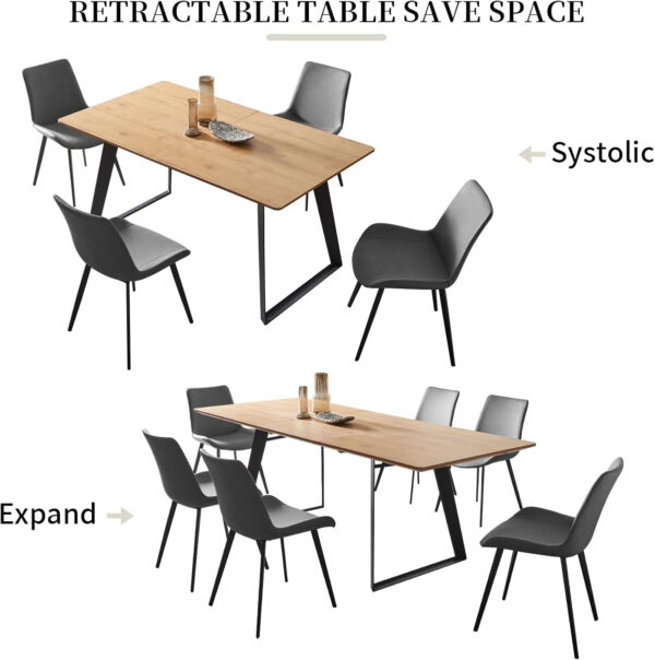 ZckyCine 67" Modern Rectangular Wooden Dining Table Set with 6 Brown Leather Chairs - Expandable, Space-Saving, Multifunctional