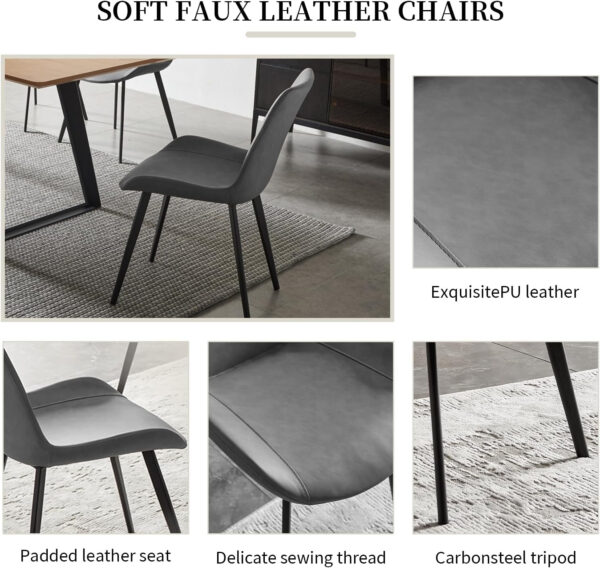 ZckyCine 67" Modern Rectangular Wooden Dining Table Set with 6 Brown Leather Chairs - Expandable, Space-Saving, Multifunctional