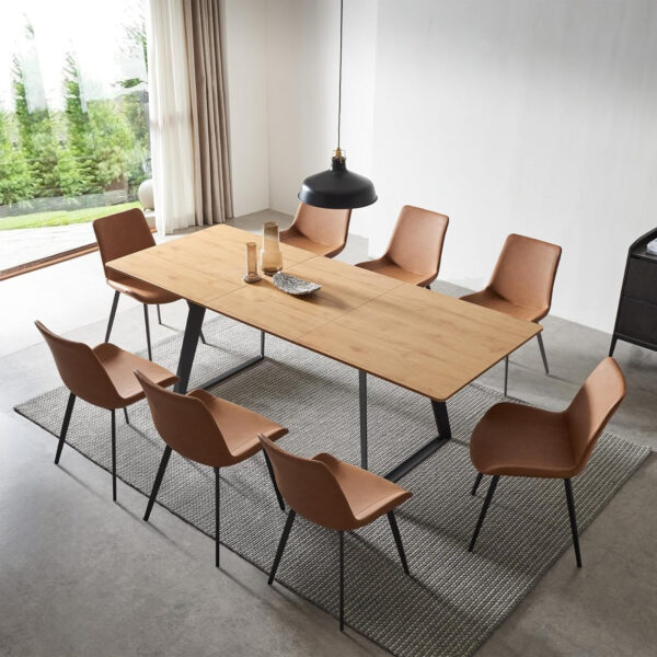 ZckyCine 67" Modern Rectangular Wooden Dining Table Set with 6 Brown Leather Chairs - Expandable, Space-Saving, Multifunctional