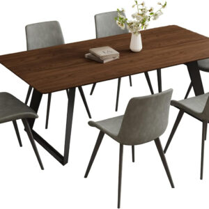 ZckyCine 67" Modern Rectangular Wooden Dining Table Set with 6 Brown Leather Chairs - Expandable, Space-Saving, Multifunctional