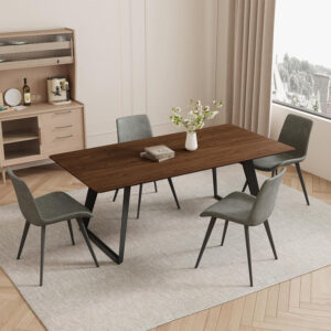 ZckyCine 67" Modern Rectangular Wooden Dining Table Set with 6 Brown Leather Chairs - Expandable, Space-Saving, Multifunctional