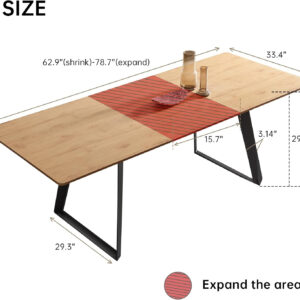 ZckyCine 67" Modern Rectangular Wooden Dining Table Set with 6 Brown Leather Chairs - Expandable, Space-Saving, Multifunctional