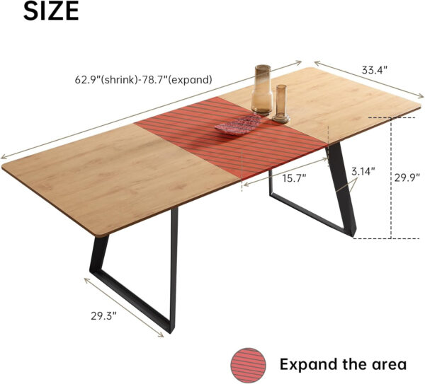 ZckyCine 67" Modern Rectangular Wooden Dining Table Set with 6 Brown Leather Chairs - Expandable, Space-Saving, Multifunctional