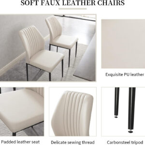 ZckyCine 67" Modern Rectangular Wooden Dining Table Set with 6 Brown Leather Chairs - Expandable, Space-Saving, Multifunctional