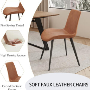 ZckyCine 67" Modern Rectangular Wooden Dining Table Set with 6 Brown Leather Chairs - Expandable, Space-Saving, Multifunctional