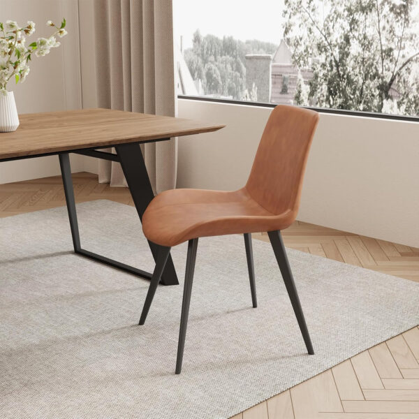 ZckyCine 67" Modern Rectangular Wooden Dining Table Set with 6 Brown Leather Chairs - Expandable, Space-Saving, Multifunctional