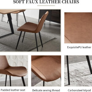 ZckyCine 67" Modern Rectangular Wooden Dining Table Set with 6 Brown Leather Chairs - Expandable, Space-Saving, Multifunctional