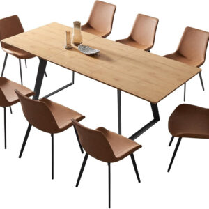 ZckyCine 67" Modern Rectangular Wooden Dining Table Set with 6 Brown Leather Chairs - Expandable, Space-Saving, Multifunctional