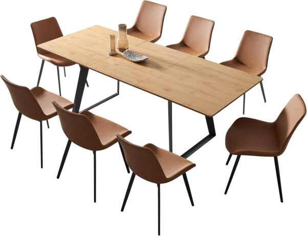ZckyCine 67" Modern Rectangular Wooden Dining Table Set with 6 Brown Leather Chairs - Expandable, Space-Saving, Multifunctional