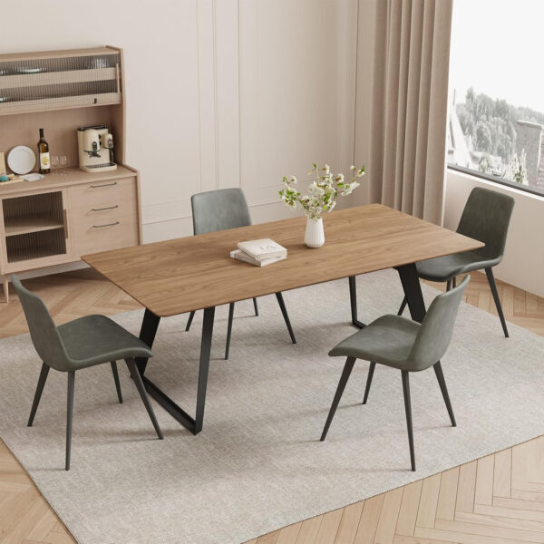 ZckyCine 67" Modern Rectangular Wooden Dining Table Set with 6 Brown Leather Chairs - Expandable, Space-Saving, Multifunctional