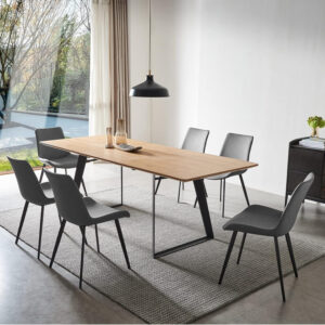 ZckyCine 67" Modern Rectangular Wooden Dining Table Set with 6 Brown Leather Chairs - Expandable, Space-Saving, Multifunctional