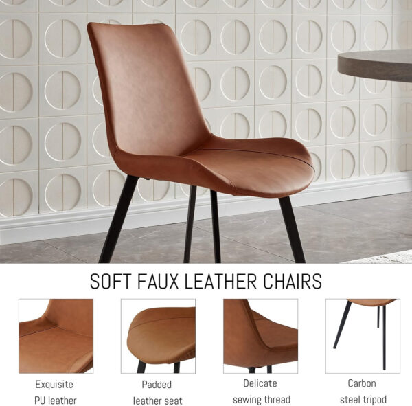 ZckyCine 67" Modern Rectangular Wooden Dining Table Set with 6 Brown Leather Chairs - Expandable, Space-Saving, Multifunctional