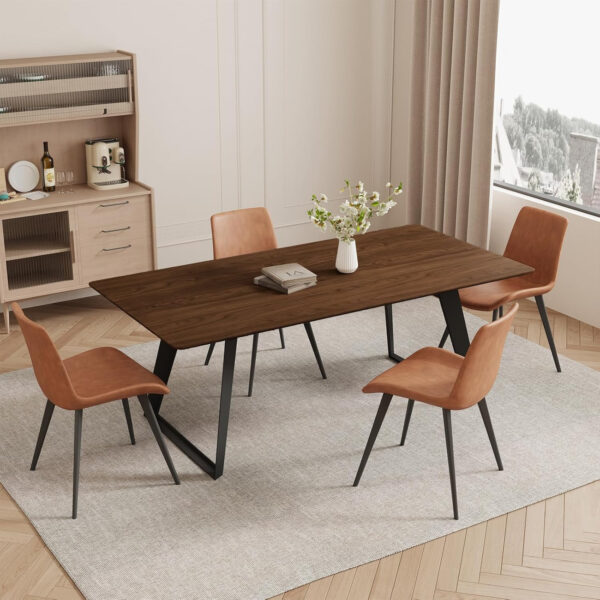 ZckyCine 67" Modern Rectangular Wooden Dining Table Set with 6 Brown Leather Chairs - Expandable, Space-Saving, Multifunctional