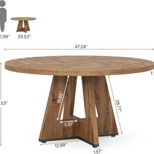 Tribesigns Farmhouse Dining Table, 47 Inch Round Dinner Table for 4, Rustic Round Dining Room Table for Home Dining Room Living Room (Wood)