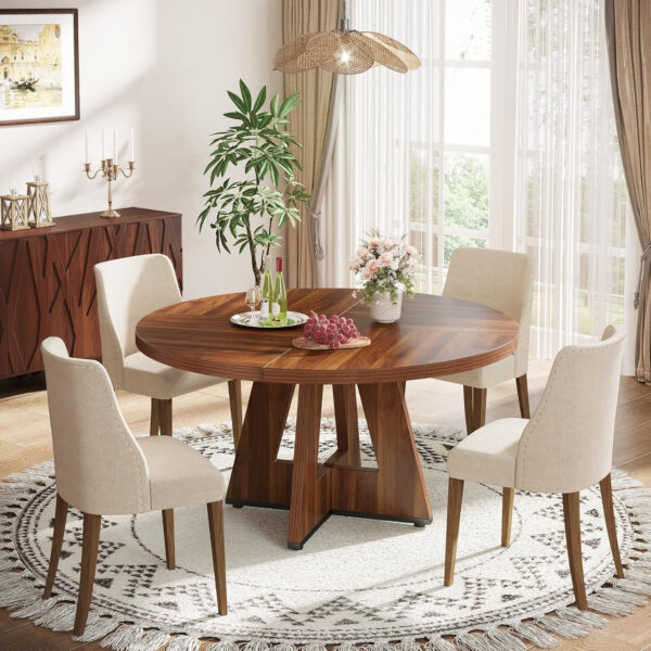 Tribesigns Farmhouse Dining Table, 47 Inch Round Dinner Table for 4, Rustic Round Dining Room Table for Home Dining Room Living Room (Wood)