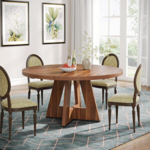 Tribesigns Farmhouse Dining Table, 47 Inch Round Dinner Table for 4, Rustic Round Dining Room Table for Home Dining Room Living Room (Wood)