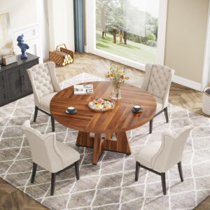 Tribesigns Farmhouse Dining Table, 47 Inch Round Dinner Table for 4, Rustic Round Dining Room Table for Home Dining Room Living Room (Wood)