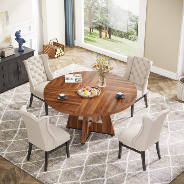 Tribesigns Farmhouse Dining Table, 47 Inch Round Dinner Table for 4, Rustic Round Dining Room Table for Home Dining Room Living Room (Wood)