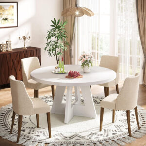 Tribesigns Farmhouse Dining Table, 47 Inch Round Dinner Table for 4, Rustic Round Dining Room Table for Home Dining Room Living Room (Wood)