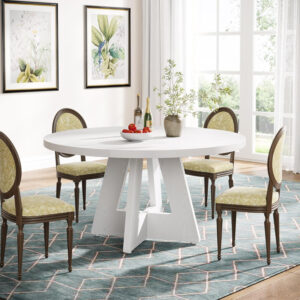 Tribesigns Farmhouse Dining Table, 47 Inch Round Dinner Table for 4, Rustic Round Dining Room Table for Home Dining Room Living Room (Wood)