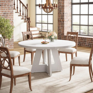 Tribesigns Farmhouse Dining Table, 47 Inch Round Dinner Table for 4, Rustic Round Dining Room Table for Home Dining Room Living Room (Wood)