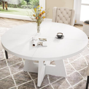 Tribesigns Farmhouse Dining Table, 47 Inch Round Dinner Table for 4, Rustic Round Dining Room Table for Home Dining Room Living Room (Wood)
