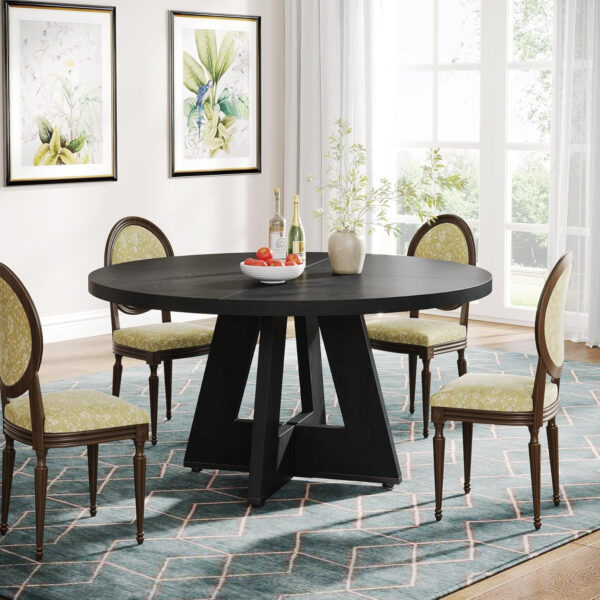 Tribesigns Farmhouse Dining Table, 47 Inch Round Dinner Table for 4, Rustic Round Dining Room Table for Home Dining Room Living Room (Wood)