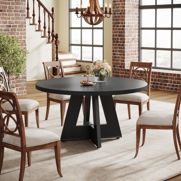 Tribesigns Farmhouse Dining Table, 47 Inch Round Dinner Table for 4, Rustic Round Dining Room Table for Home Dining Room Living Room (Wood)