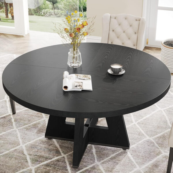Tribesigns Farmhouse Dining Table, 47 Inch Round Dinner Table for 4, Rustic Round Dining Room Table for Home Dining Room Living Room (Wood)