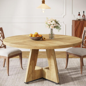 Tribesigns Farmhouse Dining Table, 47 Inch Round Dinner Table for 4, Rustic Round Dining Room Table for Home Dining Room Living Room (Wood)
