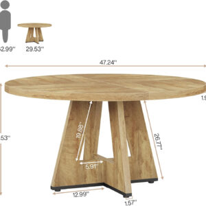 Tribesigns Farmhouse Dining Table, 47 Inch Round Dinner Table for 4, Rustic Round Dining Room Table for Home Dining Room Living Room (Wood)