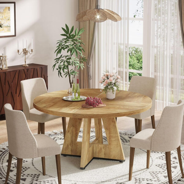 Tribesigns Farmhouse Dining Table, 47 Inch Round Dinner Table for 4, Rustic Round Dining Room Table for Home Dining Room Living Room (Wood)