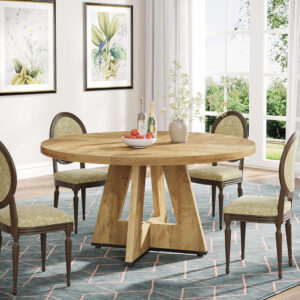 Tribesigns Farmhouse Dining Table, 47 Inch Round Dinner Table for 4, Rustic Round Dining Room Table for Home Dining Room Living Room (Wood)
