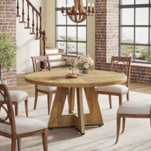 Tribesigns Farmhouse Dining Table, 47 Inch Round Dinner Table for 4, Rustic Round Dining Room Table for Home Dining Room Living Room (Wood)