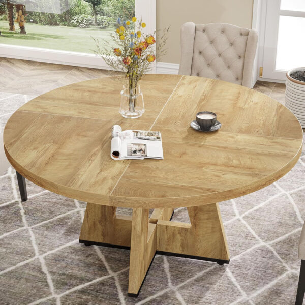 Tribesigns Farmhouse Dining Table, 47 Inch Round Dinner Table for 4, Rustic Round Dining Room Table for Home Dining Room Living Room (Wood)
