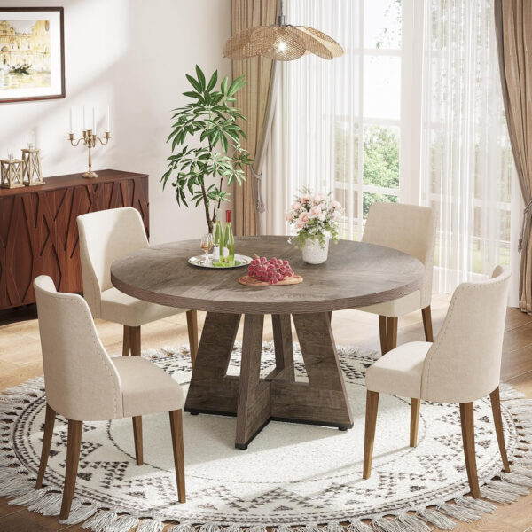 Tribesigns Farmhouse Dining Table, 47 Inch Round Dinner Table for 4, Rustic Round Dining Room Table for Home Dining Room Living Room (Wood)