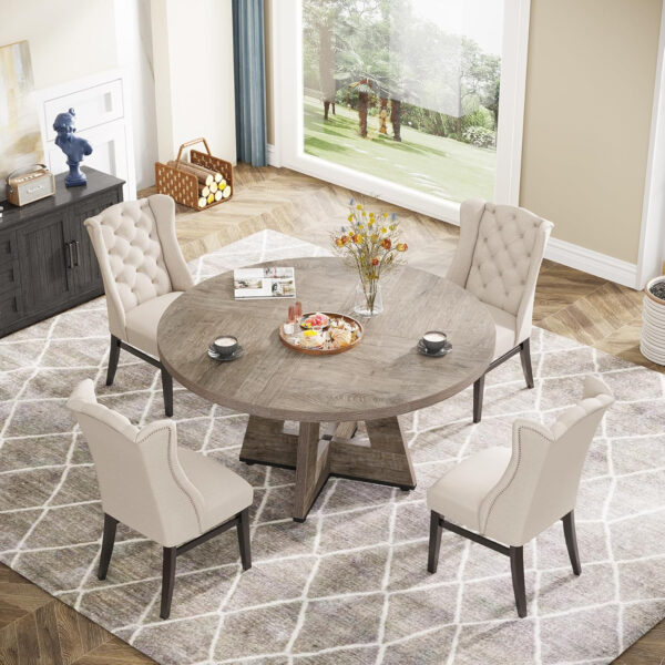 Tribesigns Farmhouse Dining Table, 47 Inch Round Dinner Table for 4, Rustic Round Dining Room Table for Home Dining Room Living Room (Wood)
