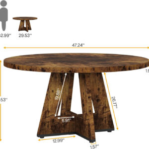 Tribesigns Farmhouse Dining Table, 47 Inch Round Dinner Table for 4, Rustic Round Dining Room Table for Home Dining Room Living Room (Wood)